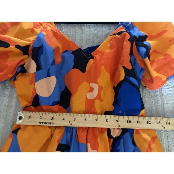 Tabitha Brown Tropical Floral Print Puff Sleeve Tie-Back Midi Dress SZ 4 - Picture 8 of 12